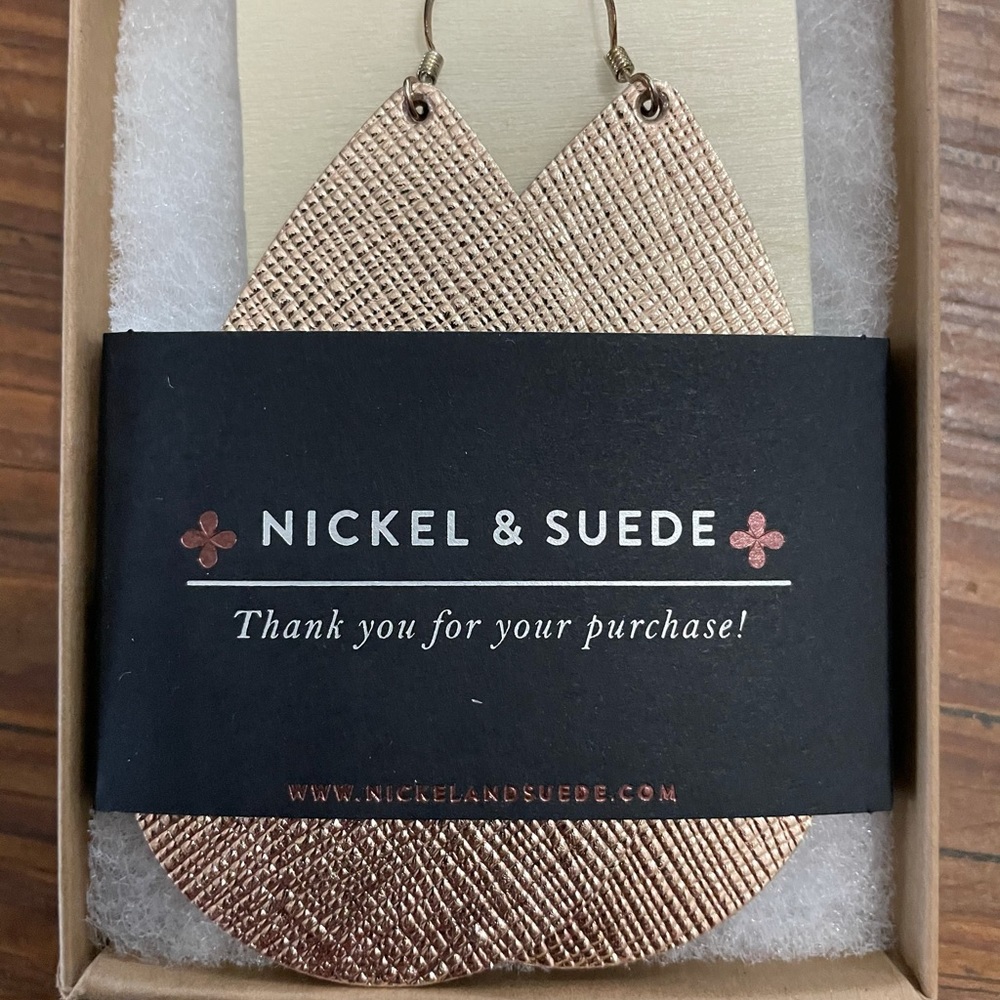 New in box Nickel & Suede Rose Teardrops